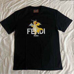 Fendi x FRGMT x Pokémon Black Tee with Yellow and Black Dragonite Graphic